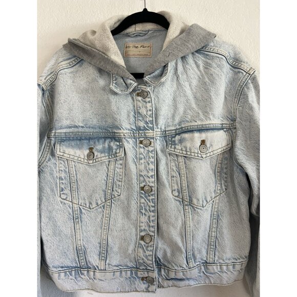 Free People Brando Denim Jean Jacket Hoodie in Malta Wash Women’s Size Large - Picture 8 of 10